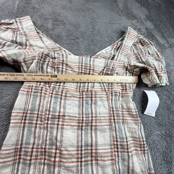 Eyeshadow NEW XL Plaid Mini Dress Puff Sleeve Lace Up Front Cotton CottageCore - Picture 7 of 7